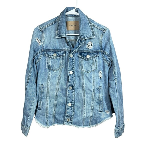 Blank NYC Heavily Distressed Raw Hem Denim Jean Jacket Women's Size Small - Picture 2 of 10